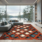 Distressed Copper Lattice Geometric Grid Rug