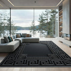 Dark Gray Greek Key Border Rug