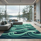 Ethereal Teal Ocean Swell Waves Rug