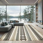 Vintage Neutral Striped Railway Motif Rug