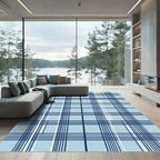 Light Blue Navy Grid Plaid Rug