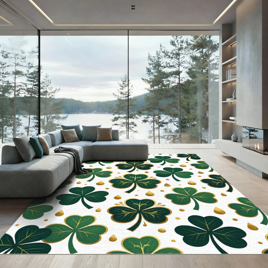 Golden Shamrock Clover Emerald Botanical Arrangement Rug