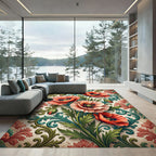Elegant Poppy Flower Scroll Damask Art Rug