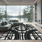 Bold Black Ring Grid Composition Rug
