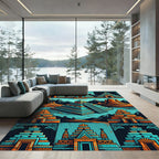 Turquoise Orange Ancient Pyramid Collage Rug