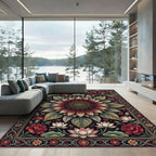 Deep Burgundy Sunflower Lotus Floral Tapestry Rug