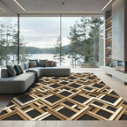 Metallic Gold Interlocking Geometric Lattice Rug