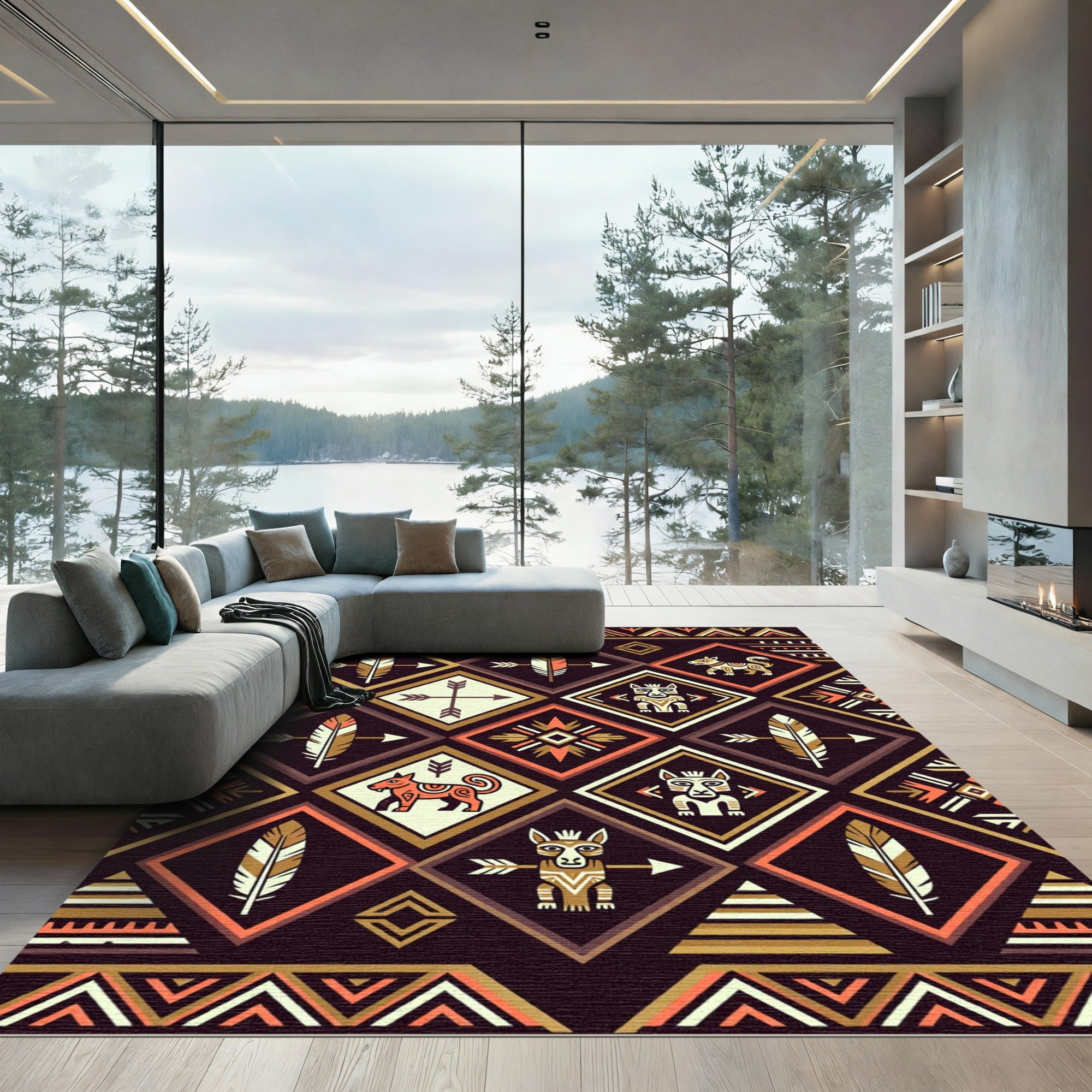 Earthy Aztec Geometric Diamond Animal Rug