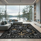 Regal Black Silver Gold Crest Collection Rug