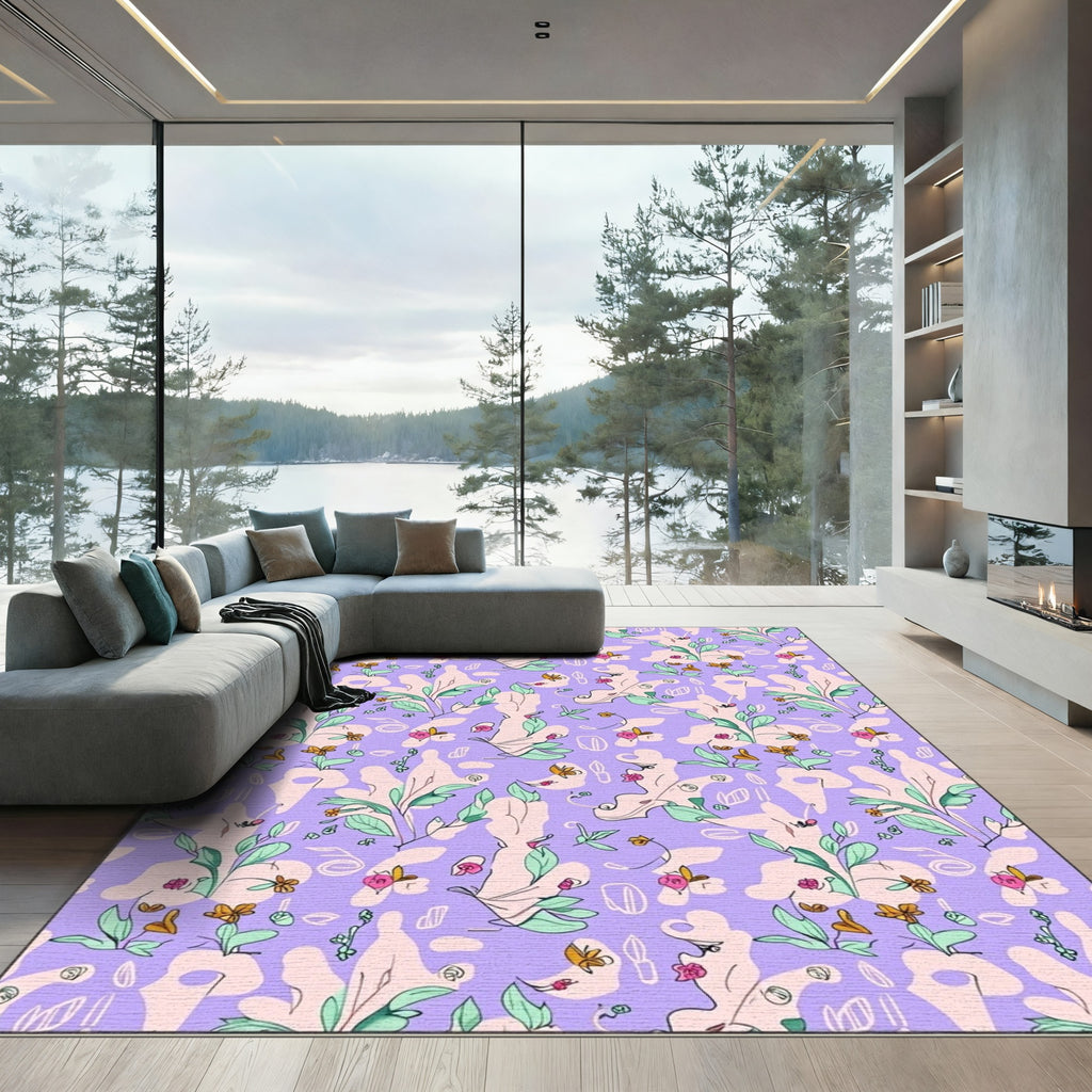 Whimsical Lavender Floral Abstract Flow Rug