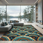 Turquoise Gold Archway Geometric Rug