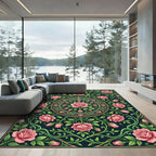 Elegant Pink Rose Medallion Floral Rug