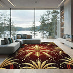 Art Deco Gold Fireworks Crimson Rug