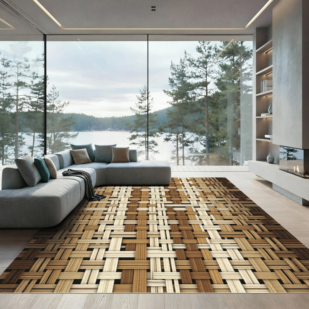 Neutral Woven Earth Tone Plaid Rug