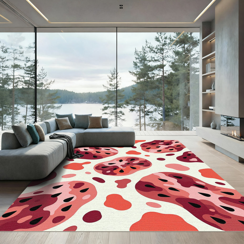 Crimson Pink Abstract Organic Shapes Rug