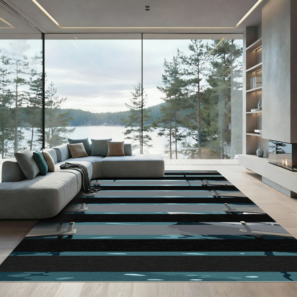 Serene Harbor Waterscape Dock Abstract Rug