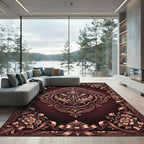 Ornate Crimson Floral Thistle Frame Rug