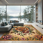 Antique Golden Rose Floral Bouquet Rug