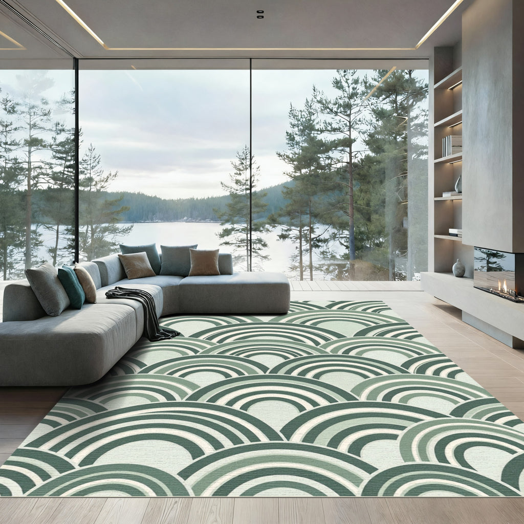 Sage Green Scalloped Geometric Arch Rug