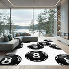 Graphic Black and White Number Eight Floating Spheres Rug