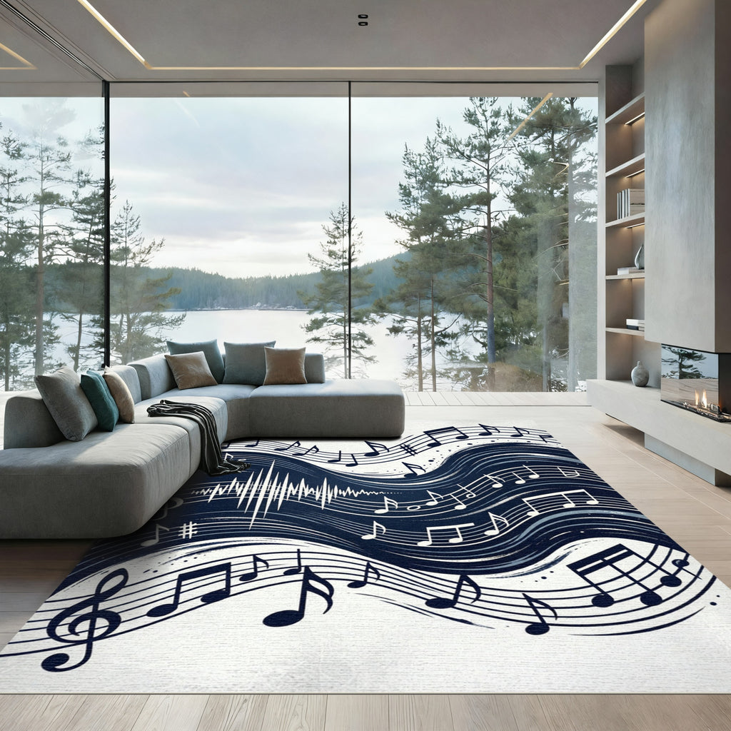 Abstract Navy Musical Wave Art Rug