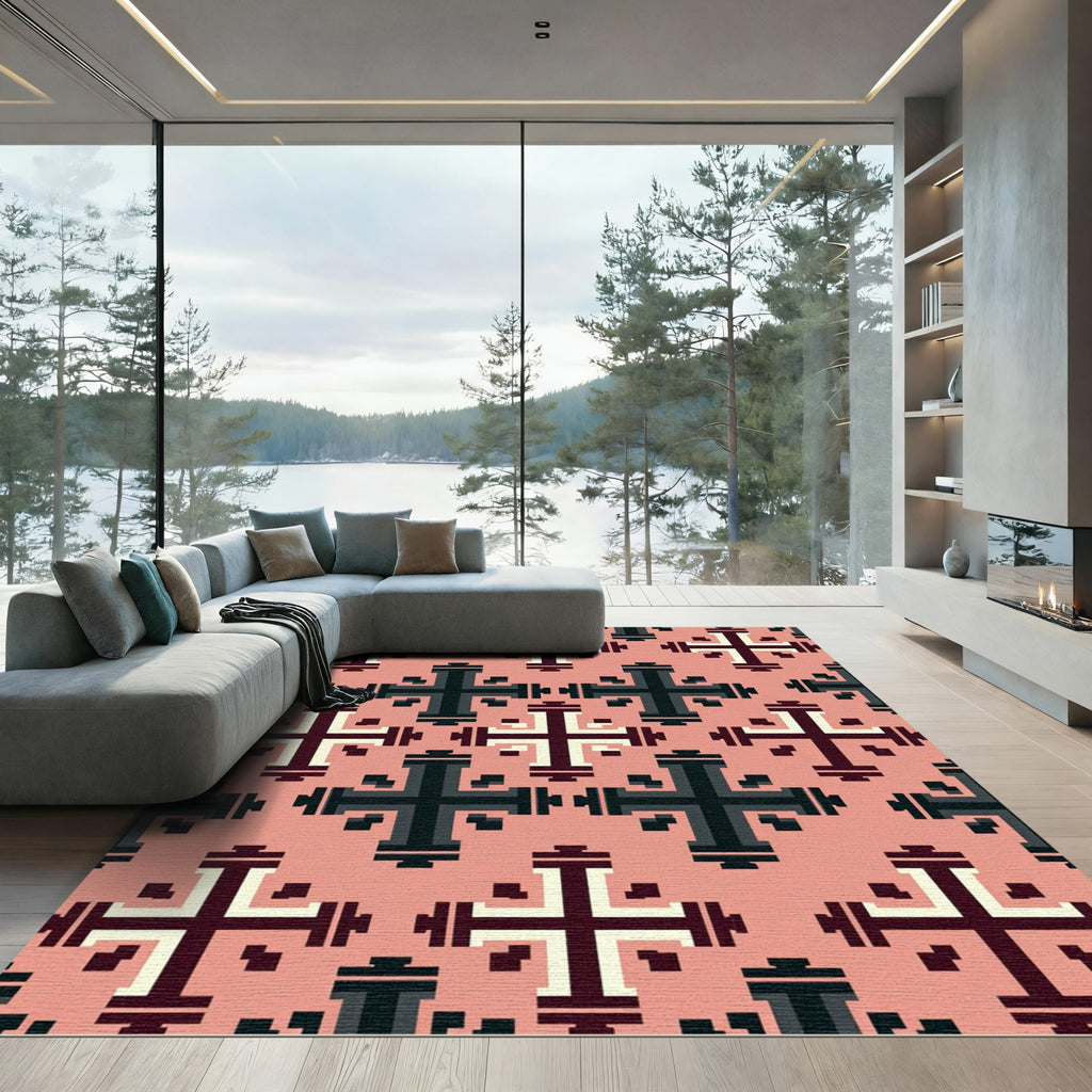 Pink Medieval Cross Geometric Rug