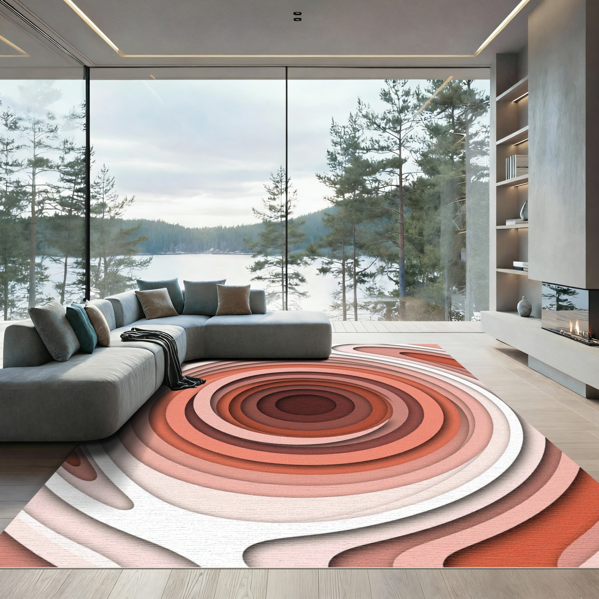 Tonal Terracotta Abstract Concentric Circles Rug