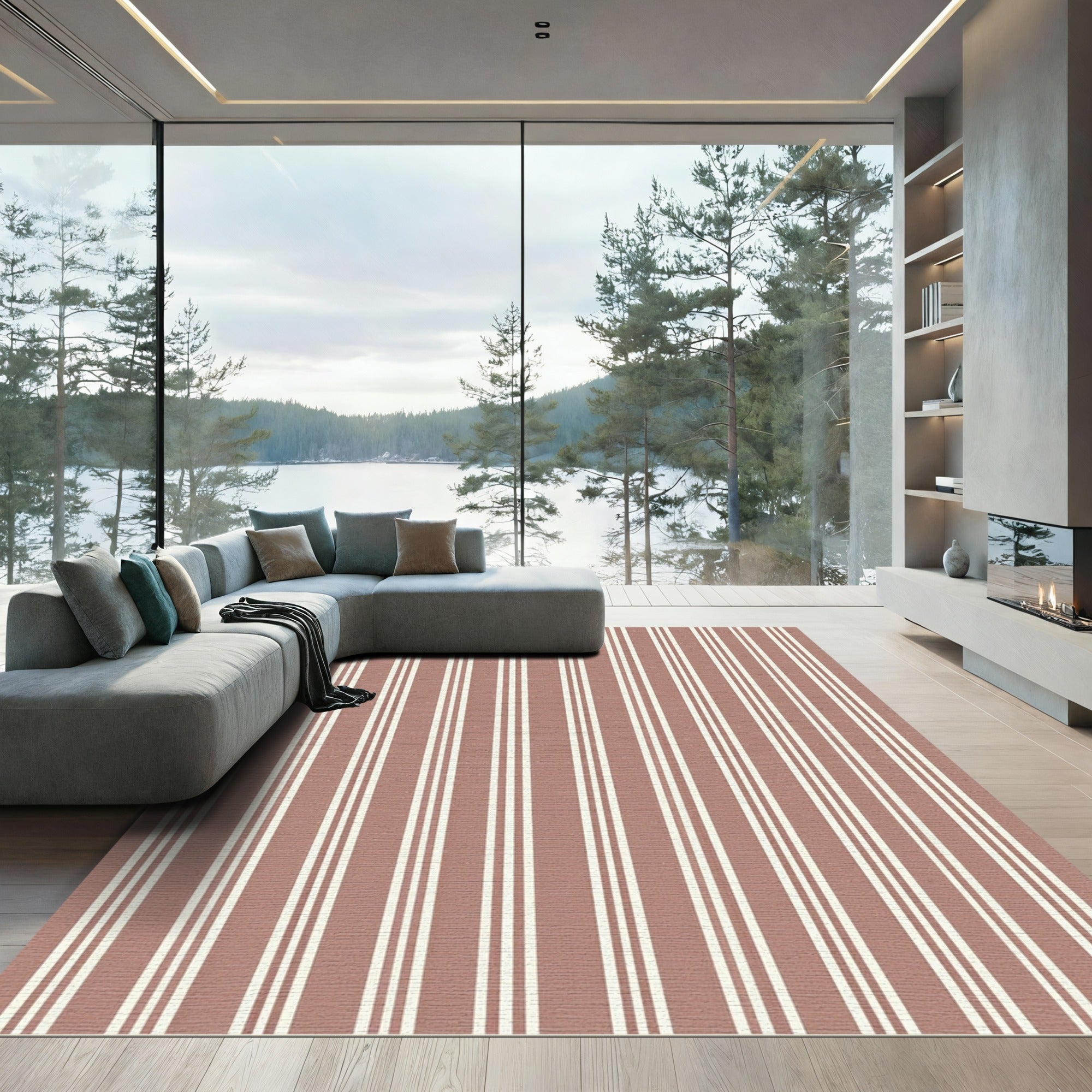 Terracotta White Stripe Classic Rug