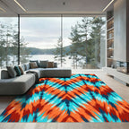 Fiery Orange Teal Zigzag Chevron Rug