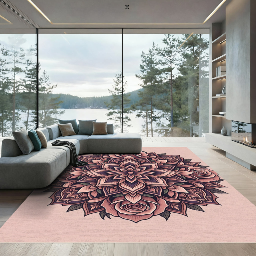 Rose Mandala Medallion Blush Color Rug