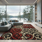 Elegant Crimson and Cream Scrollwork Rug