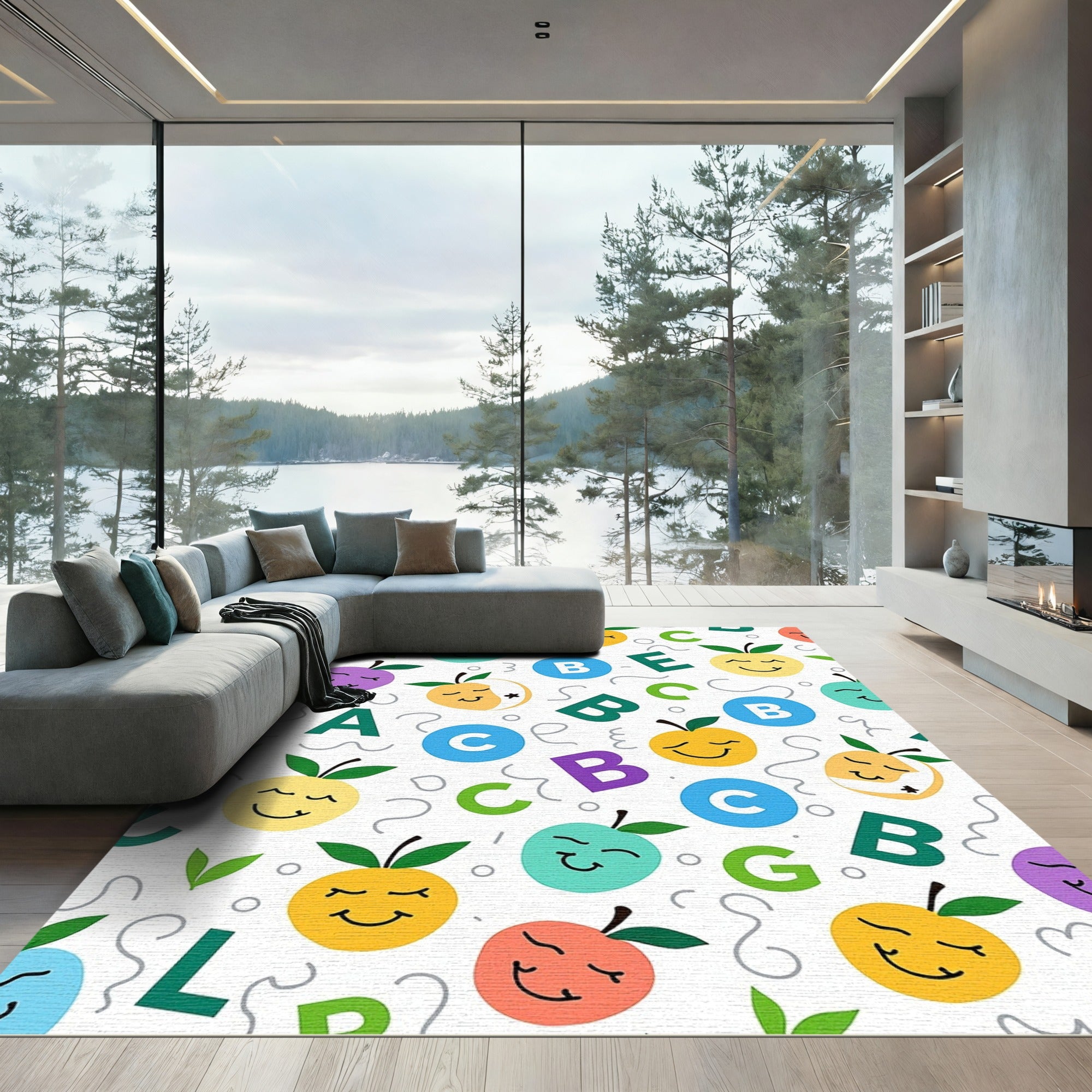 Smiling Fruit Alphabet Collage Rug