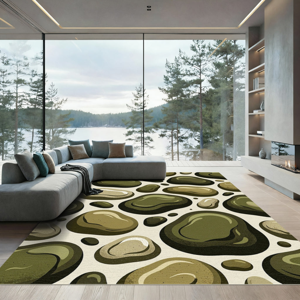 Earthy Pebble Cluster Abstract Arrangement Rug