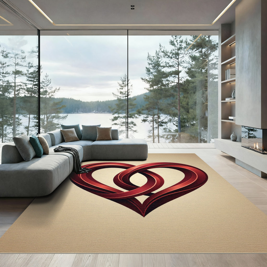 Interlocking Crimson Heart Abstract Art Rug