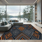 Dark Orange Gray Diamond Tribal Rug