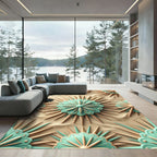 Mint Teal Sand Starburst Medallion Rug