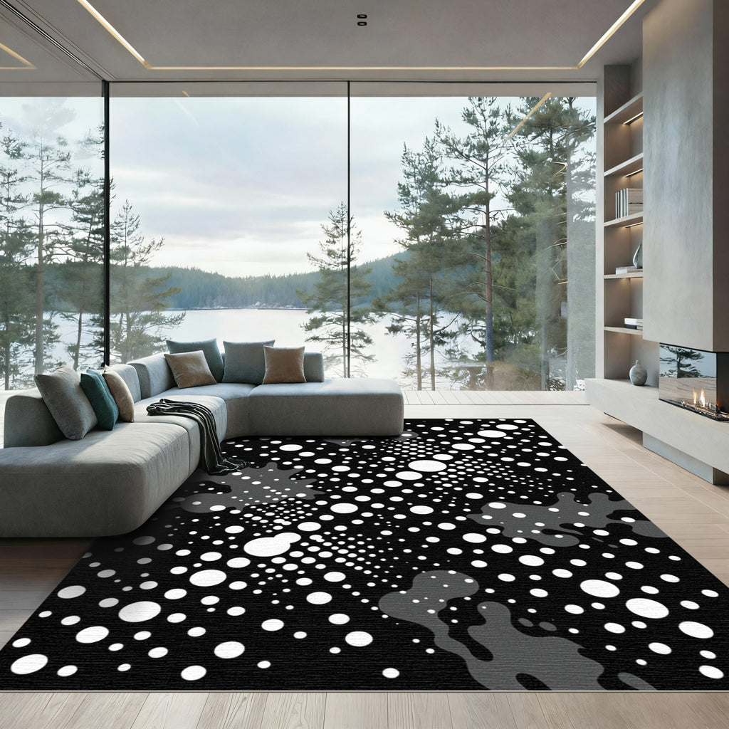 Black White Polka Dot Splash Rug