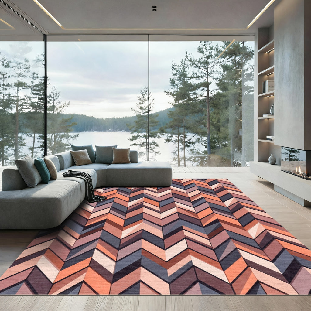 Geometric Earthy Chevron Herringbone Rug