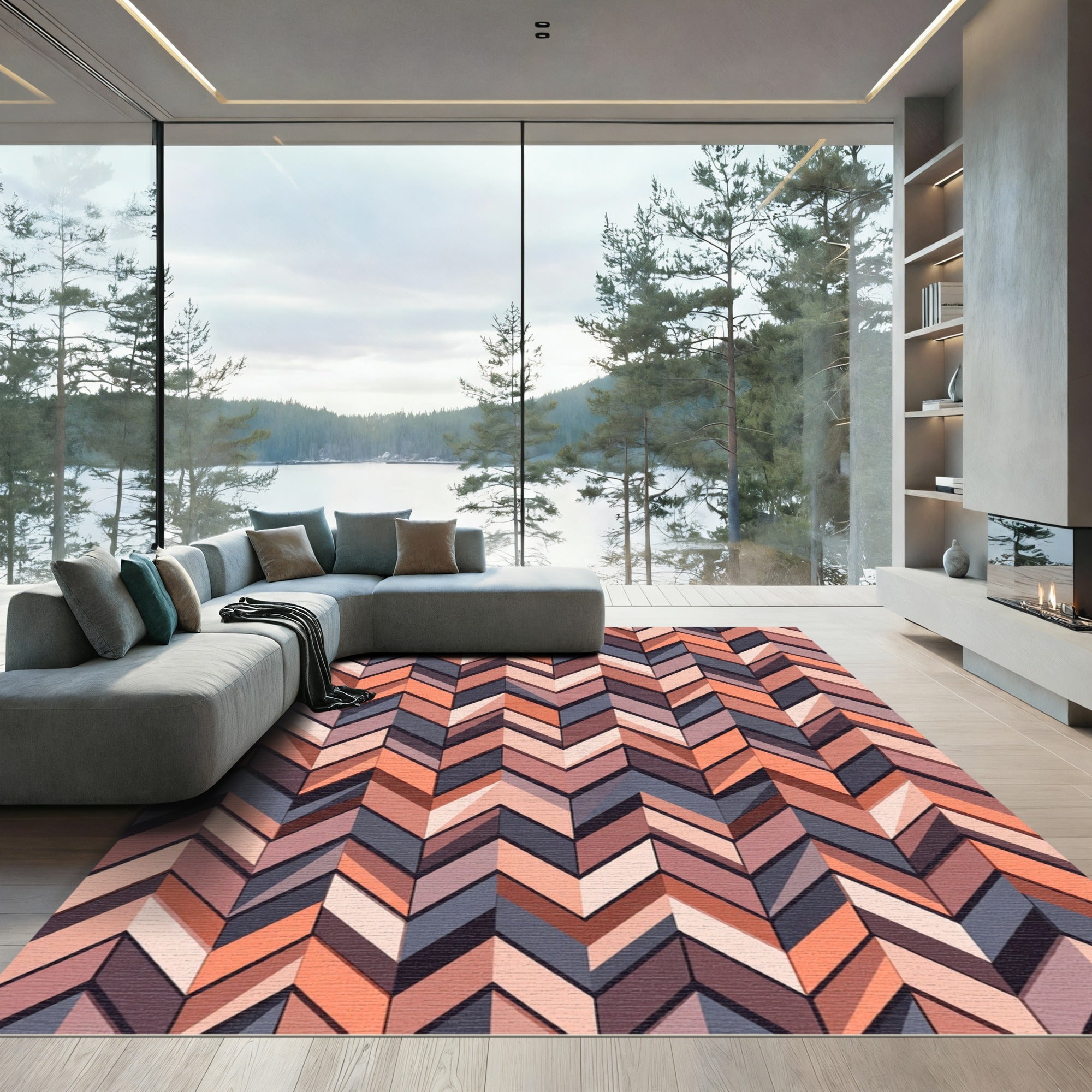Geometric Earthy Chevron Herringbone Rug