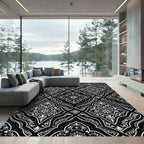 Ornate Black White Floral Arabesque Rug
