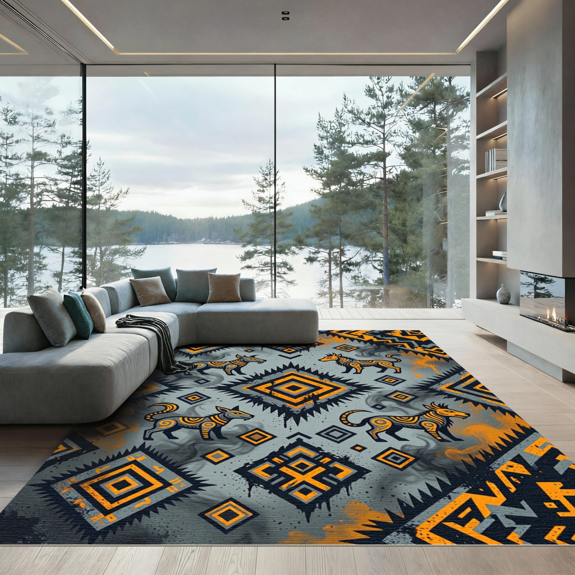 Amber Nocturnal Beast Geometric Diamond Art Rug