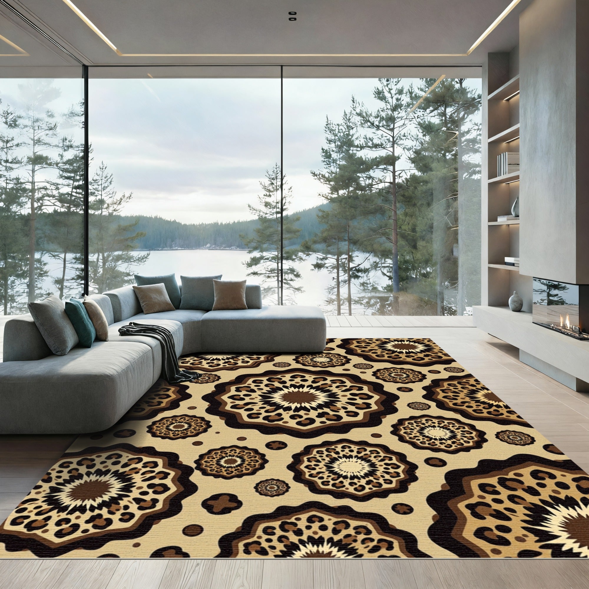 Leopard Spot Medallion Tan Area Rug