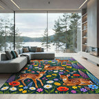 Whimsical Woodland Fawn and Wildflower Meadow Rug