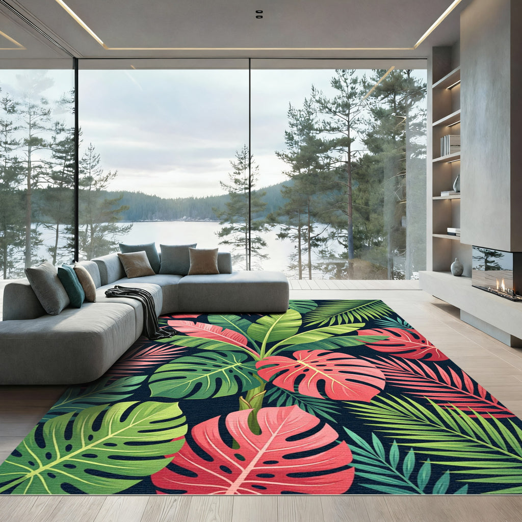 Vibrant Tropical Leaf Foliage Collage Rug