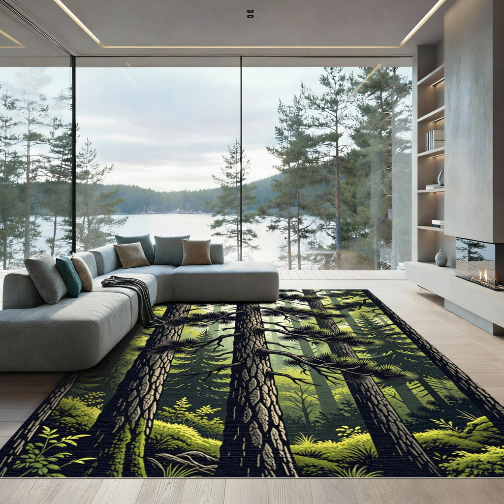 Verdant Forest Woodland Canopy Trees Rug