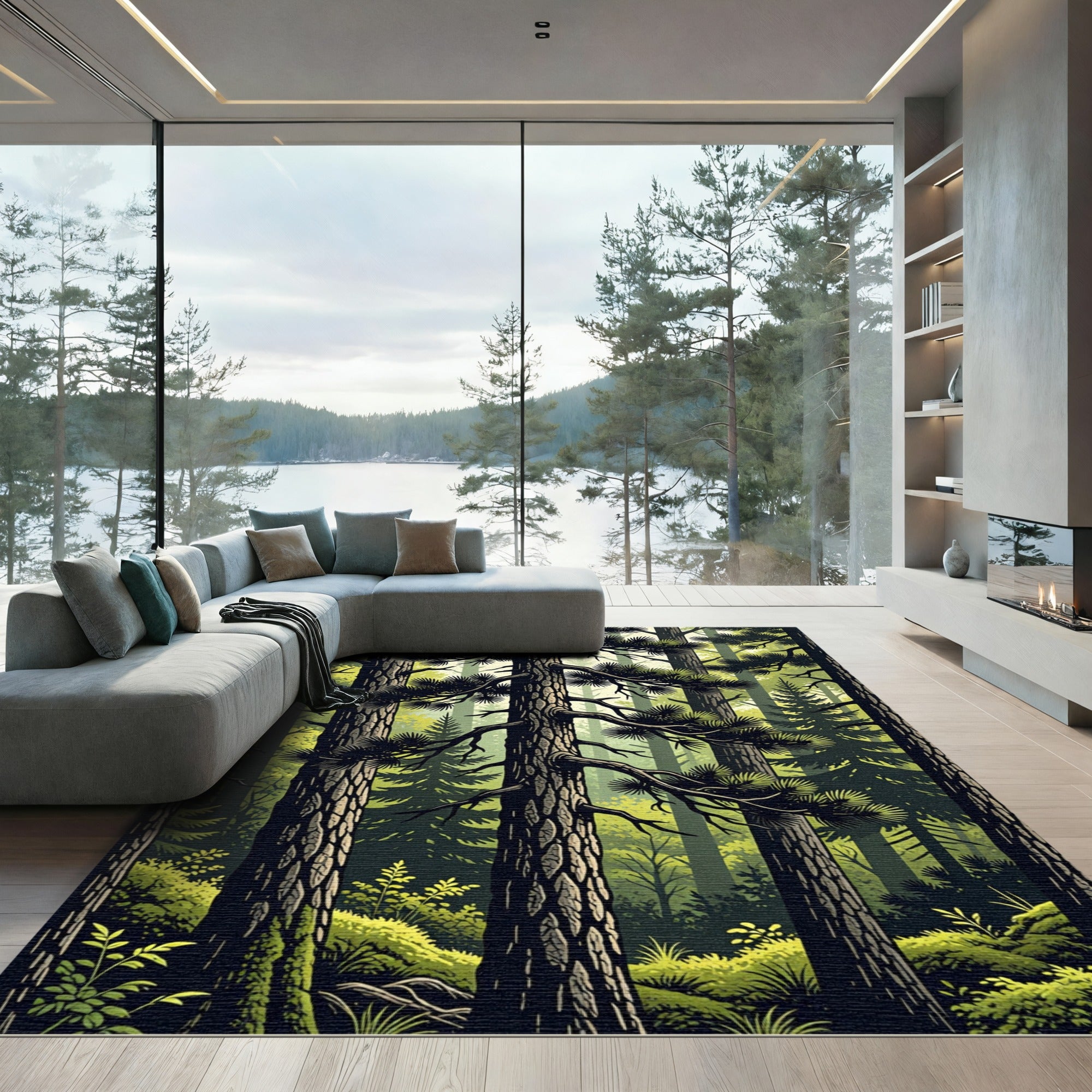 Verdant Forest Woodland Canopy Trees Rug