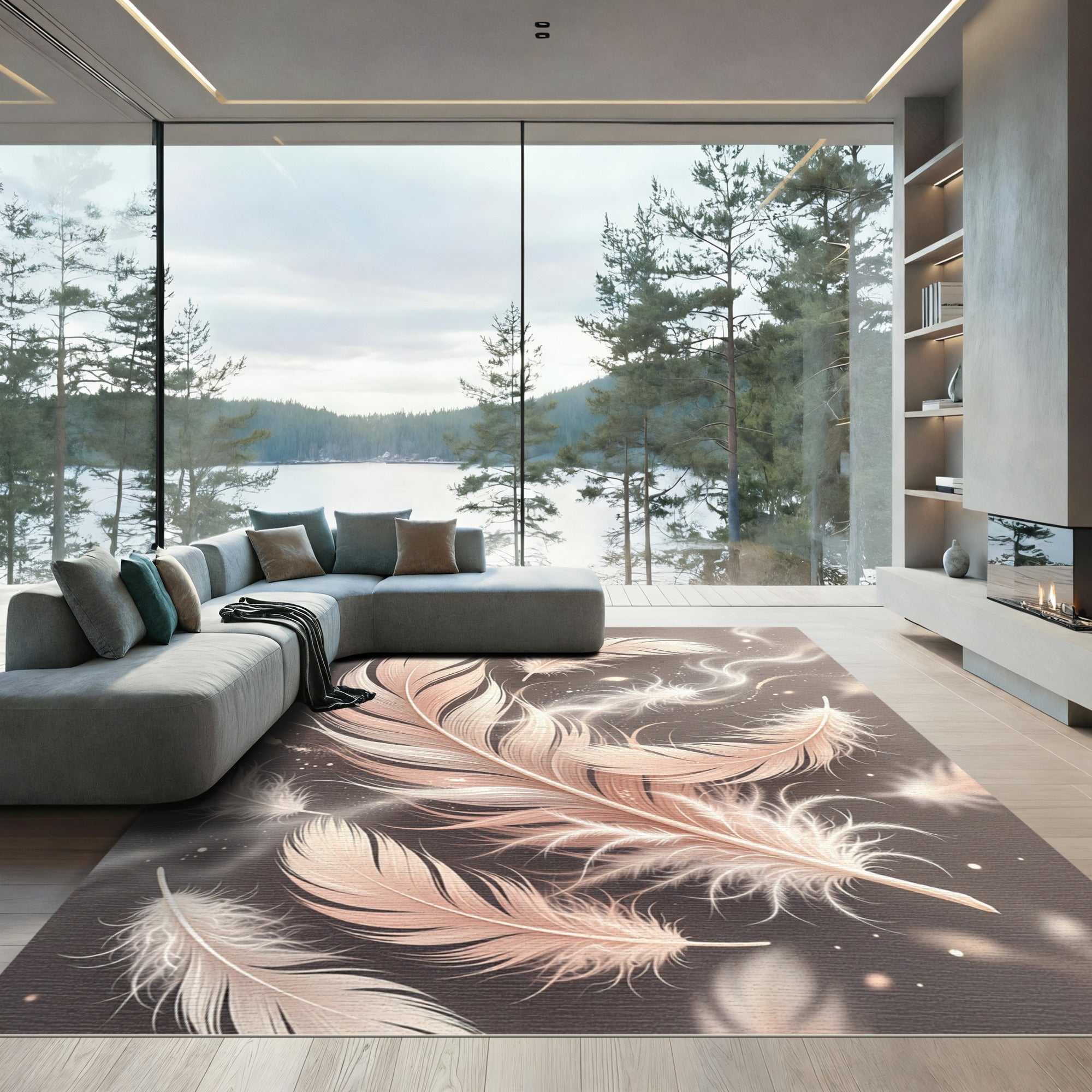 Soft Peach Feather Art Rug