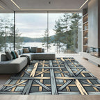 Rustic Wood Beam Grid Rug