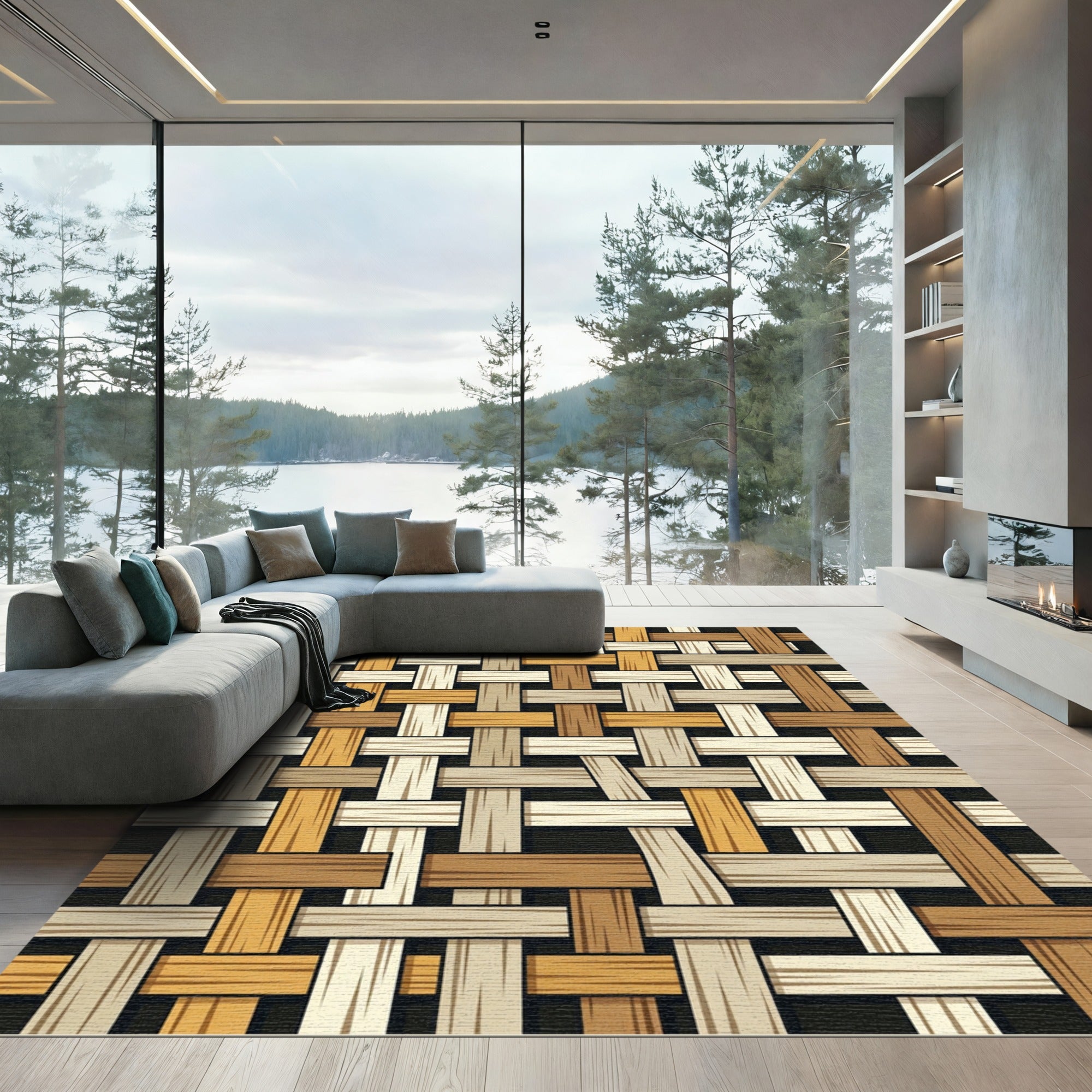 Woven Wood Texture Earth Tones Rug