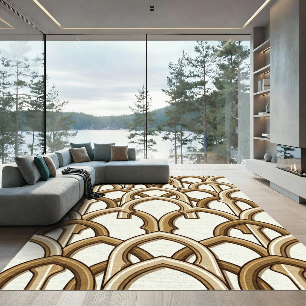 Warm Brown Geometric Interlocking Arches Rug